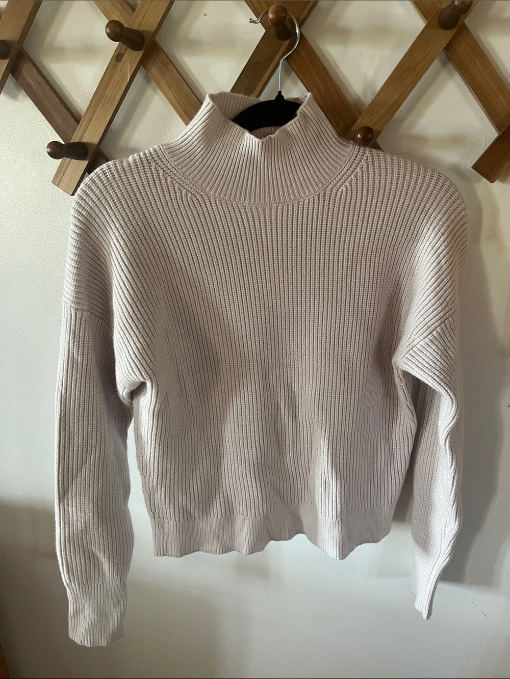 Women's Ribbed Cream Turtleneck Sweater